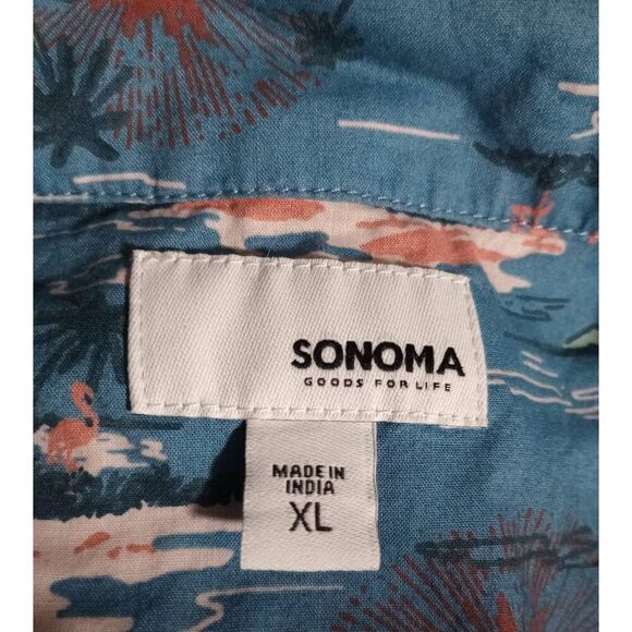 Sonoma Shirt Men's Extra Large Blue Hawaiian Short Sleeve Button Front - Picture 5 of 7